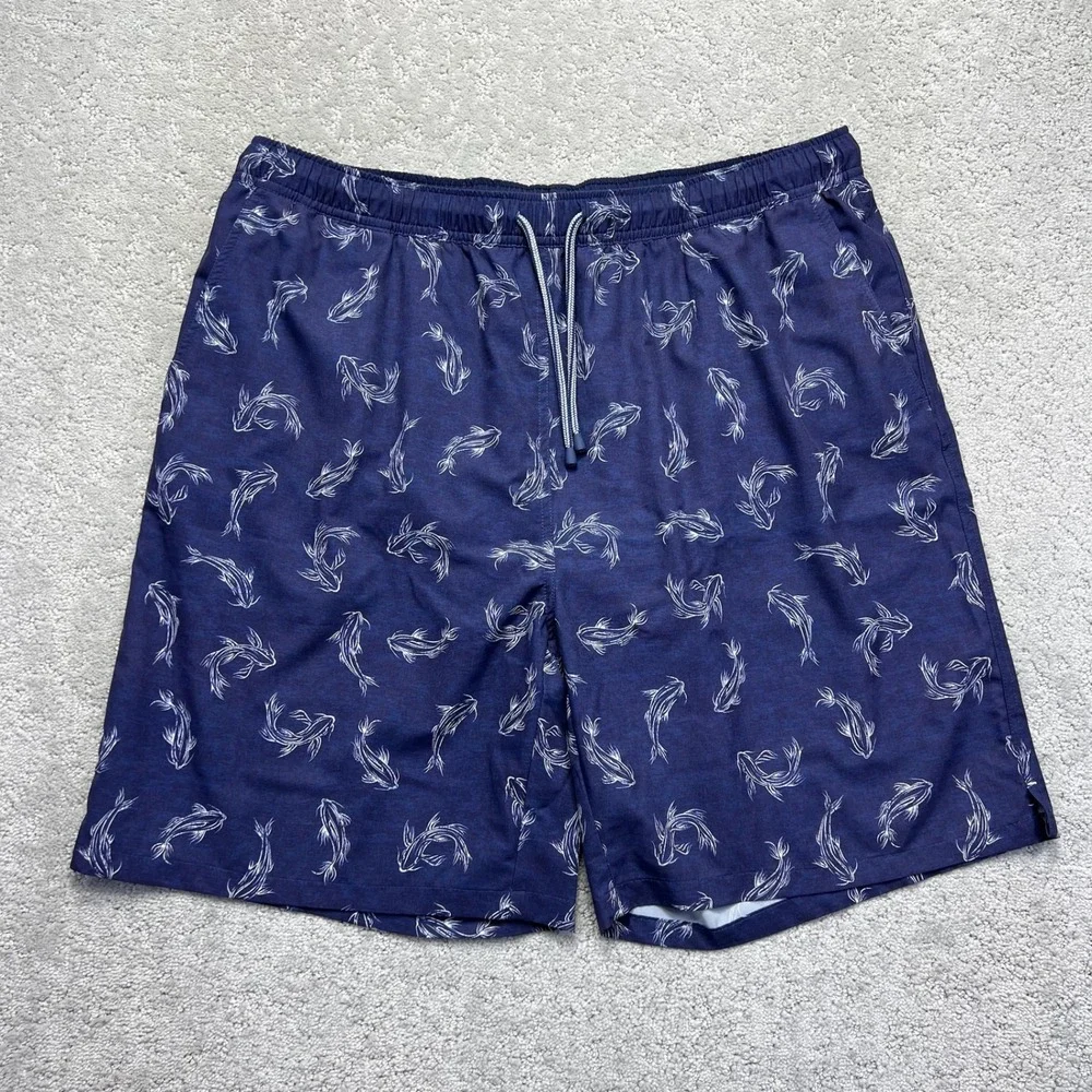 Peter Millar Seaside Board Shorts Mens XL Blue Koi Fish Print Lined Beachwear